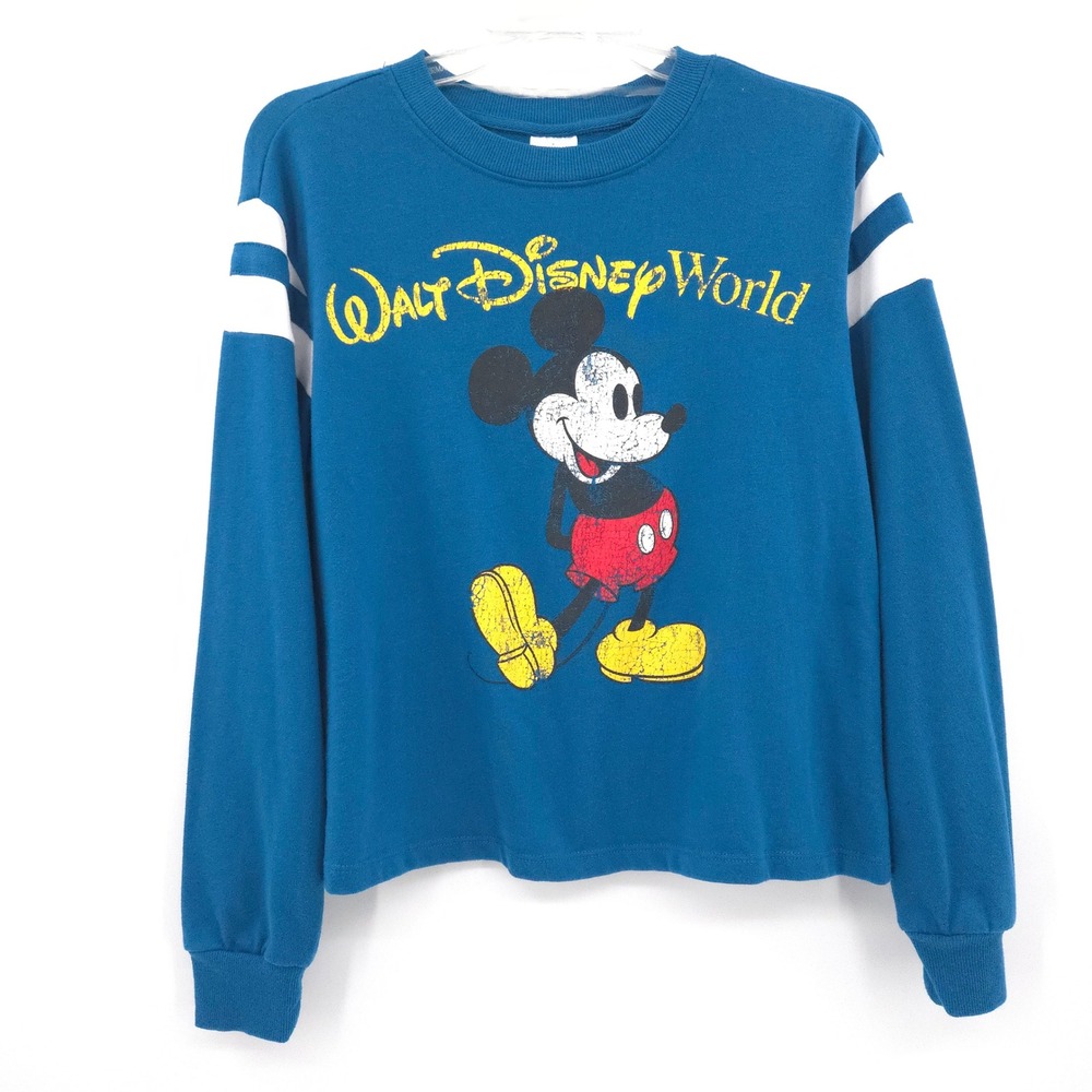 Disney Sweatshirt Womens Medium Blue Mickey Mouse Disney World‎ Varsity Striped